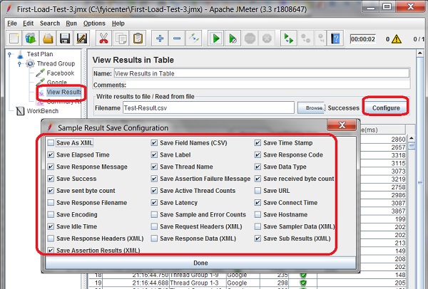 Field Configuration of Report of JMeter Load Test Result