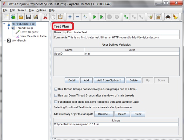 JMeter Test Plan Screen