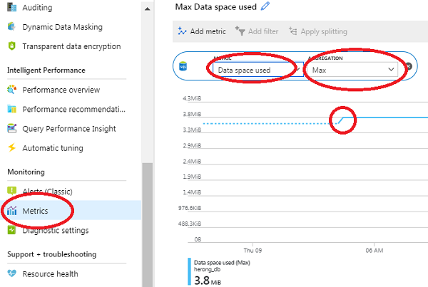 Azure SQL Database Storage Usage