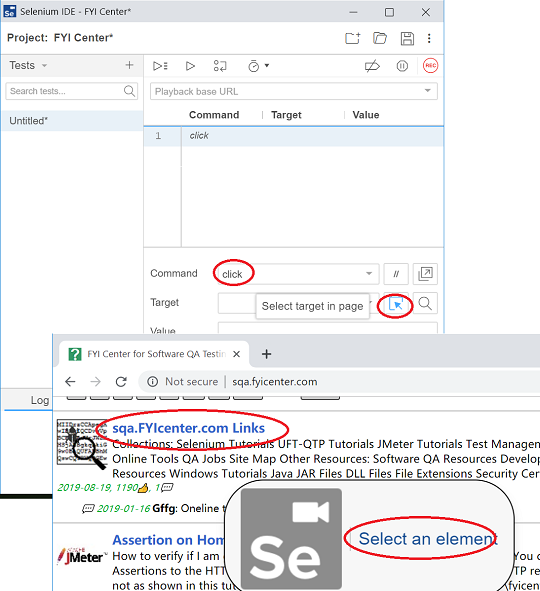Selenium IDE - Select Element in Page