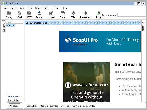 SoapUI Startup Screen