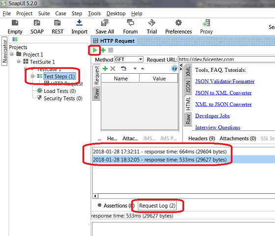 View Request Execution Log in SoapUI