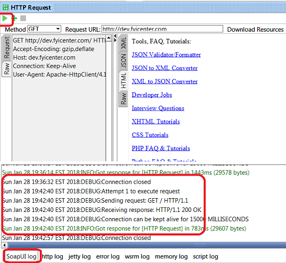 View SoapUI Log in SoapUI