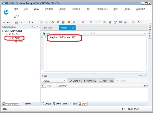 Enter Script Statement in UFT Test