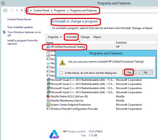 Uninstall UFT with Control Panel