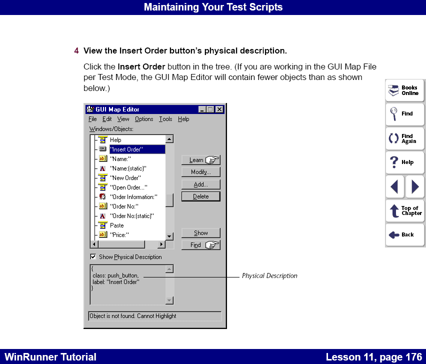 Viewing physical descriptions of a GUI object