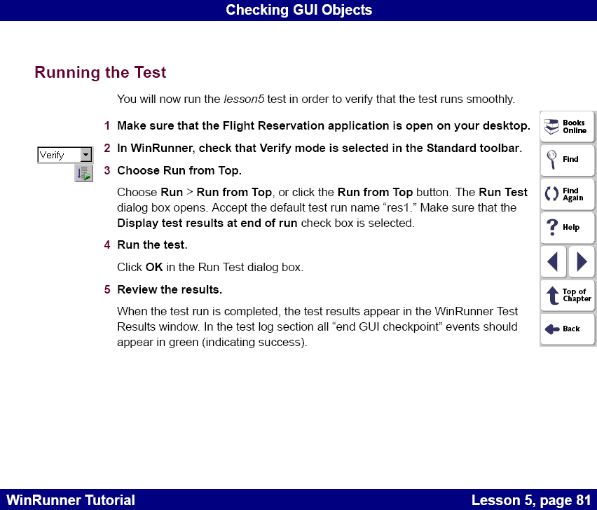 Running the Test with GUI checkpoints