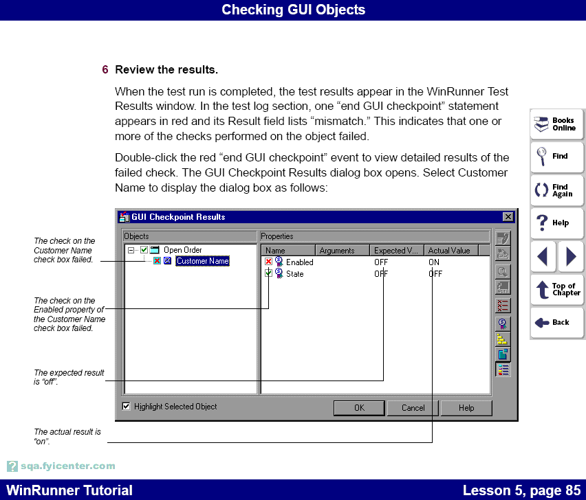 GUI checkpoint result mismatch