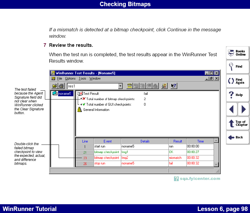 Bitmap checkpoints test results mismatch
